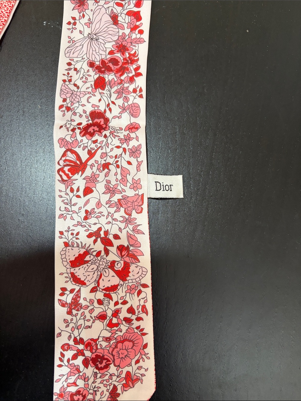 Dior Bright Red and White Floral Silk Twilly Scarf Worn Once! - Picture 2 of 5